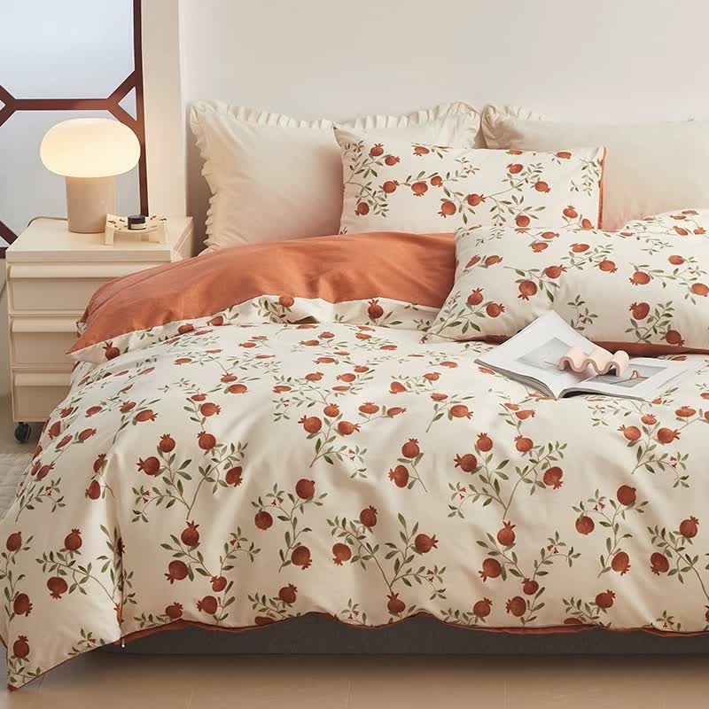 Set di biancheria da letto in cotone con stampa melograno (4 pezzi)
