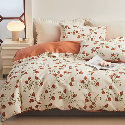 Set di biancheria da letto in cotone con stampa melograno (4 pezzi)