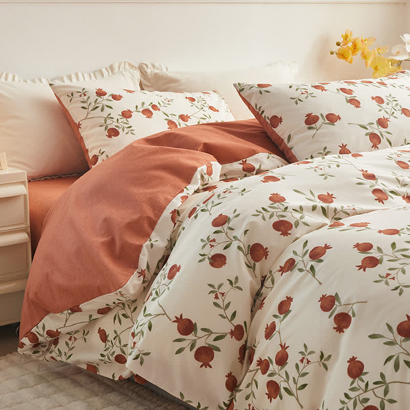 Set di biancheria da letto in cotone con stampa melograno (4 pezzi)