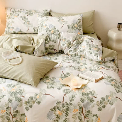 Set di biancheria da letto in cotone con stampa botanica fresca (4 pezzi)