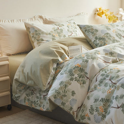 Set di biancheria da letto in cotone con stampa botanica fresca (4 pezzi)