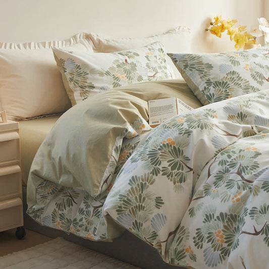 Set di biancheria da letto in cotone con stampa botanica fresca (4 pezzi)