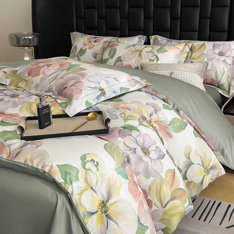 Elegante set di biancheria da letto floreale in puro cotone (4 pezzi)