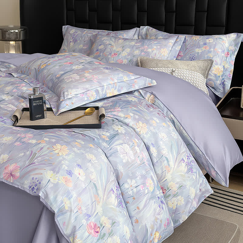 Elegante set di biancheria da letto in cotone con motivi floreali freschi (4 pezzi)