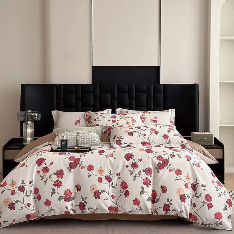 Lussuoso set di biancheria da letto in cotone floreale (4 pezzi)