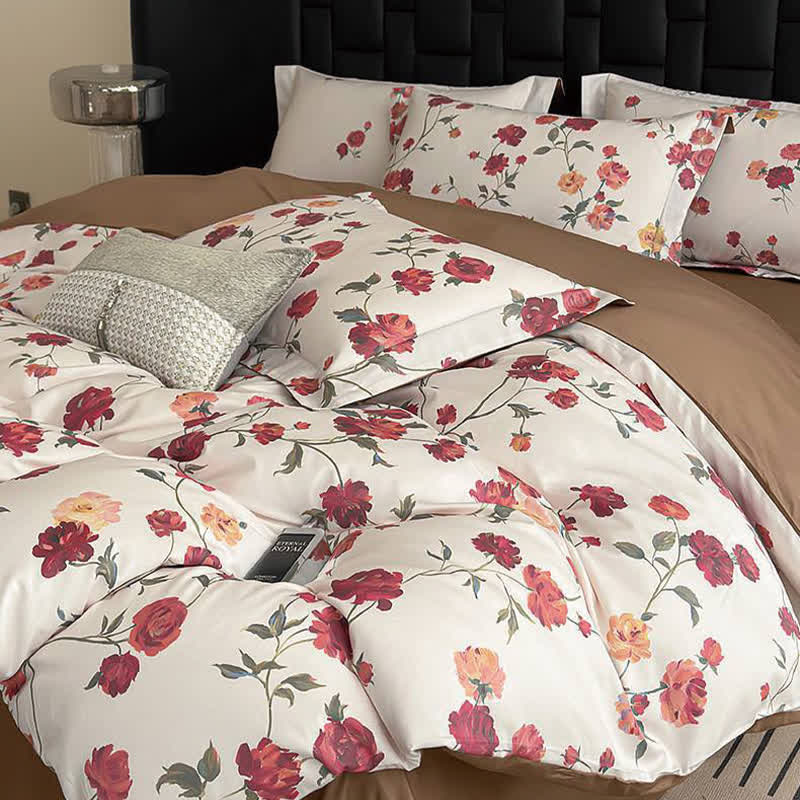 Lussuoso set di biancheria da letto in cotone floreale (4 pezzi)