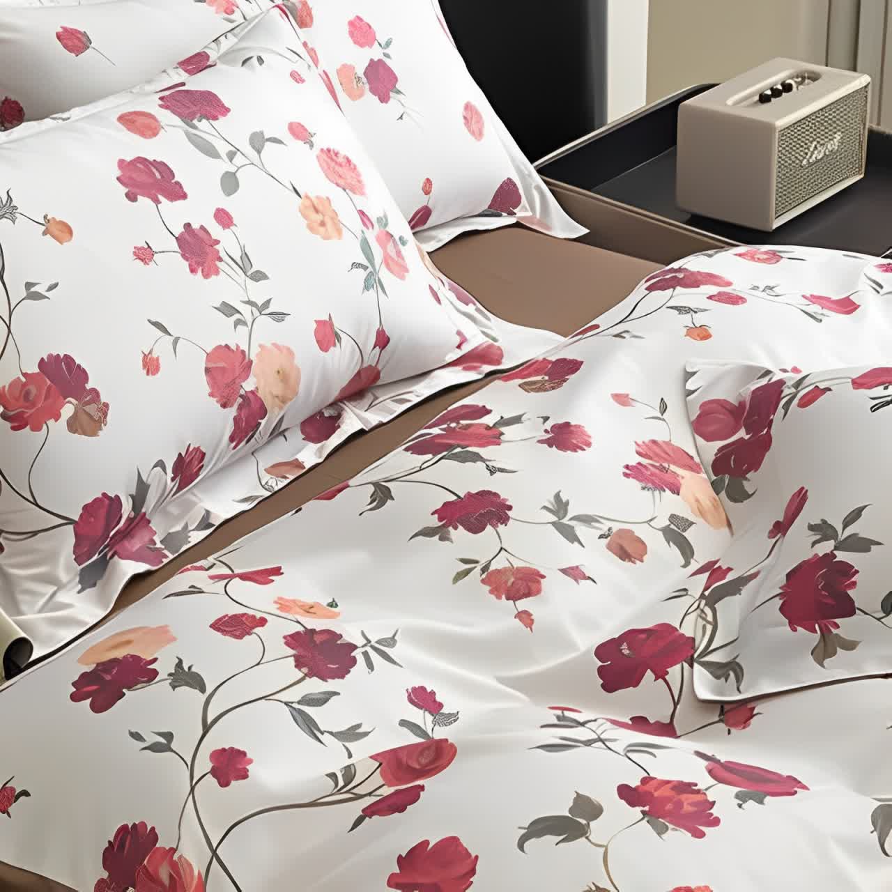 Lussuoso set di biancheria da letto in cotone floreale (4 pezzi)