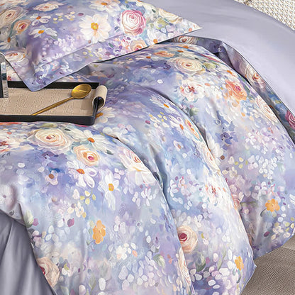 Set di biancheria da letto in cotone con motivo floreale in stile dipinto a olio (4 pezzi)