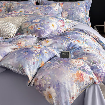 Set di biancheria da letto in cotone con motivo floreale in stile dipinto a olio (4 pezzi)
