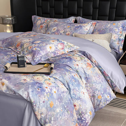 Set di biancheria da letto in cotone con motivo floreale in stile dipinto a olio (4 pezzi)