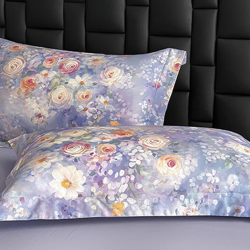 Set di biancheria da letto in cotone con motivo floreale in stile dipinto a olio (4 pezzi)