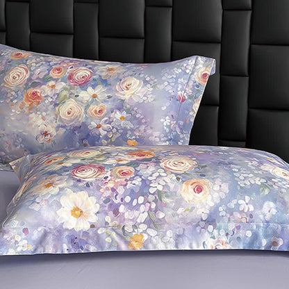 Set di biancheria da letto in cotone con motivo floreale in stile dipinto a olio (4 pezzi)