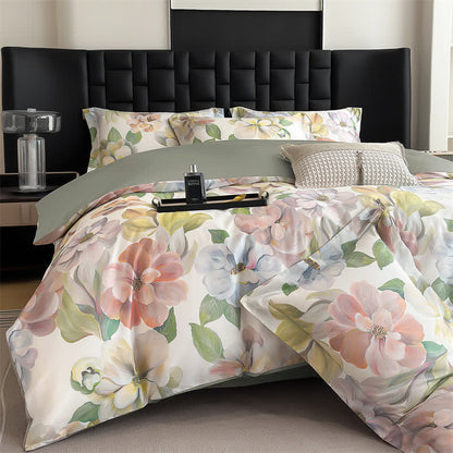 Elegante set di biancheria da letto floreale in puro cotone (4 pezzi)