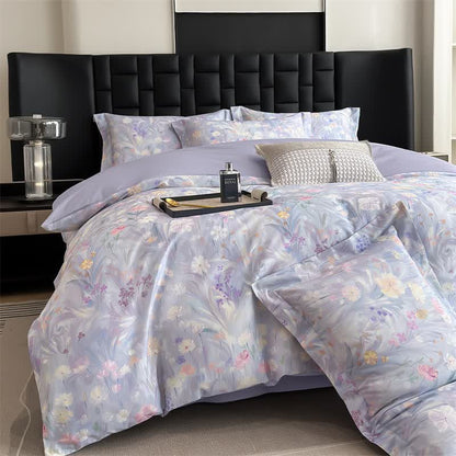 Elegante set di biancheria da letto in cotone con motivi floreali freschi (4 pezzi)