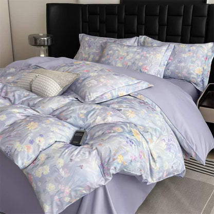 Elegante set di biancheria da letto in cotone con motivi floreali freschi (4 pezzi)