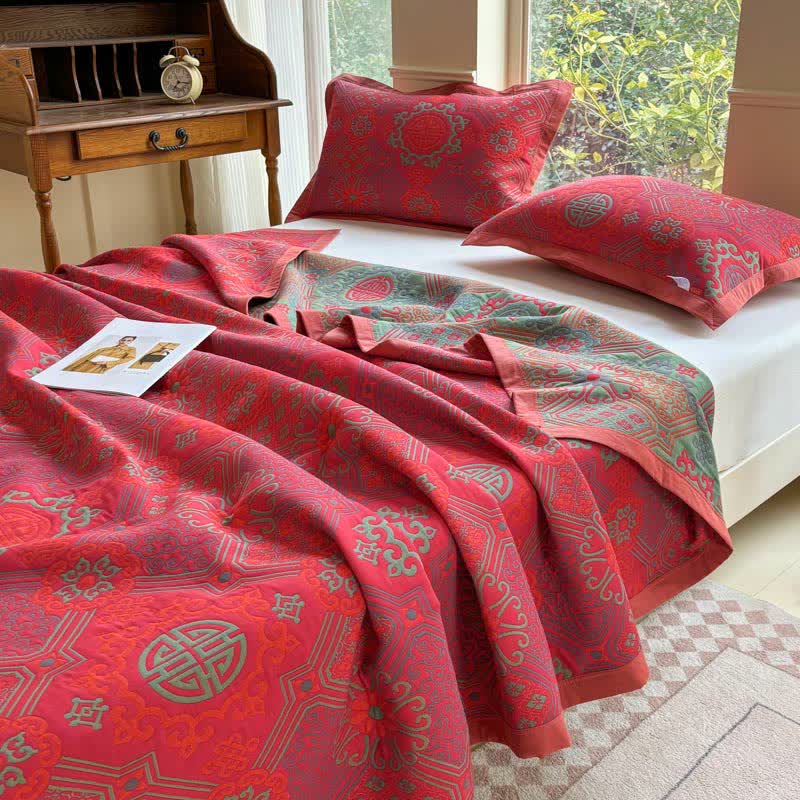 Trapunta vintage in cotone a tre strati in garza