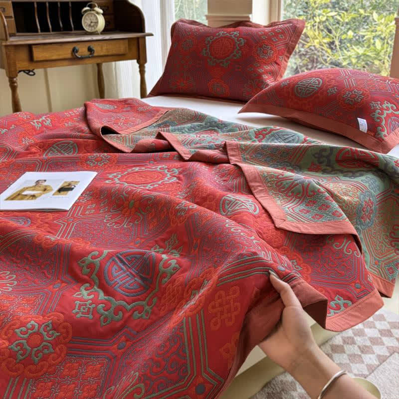 Trapunta vintage in cotone a tre strati in garza