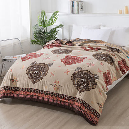 Trapunta in garza di cotone con testa d'orso vintage