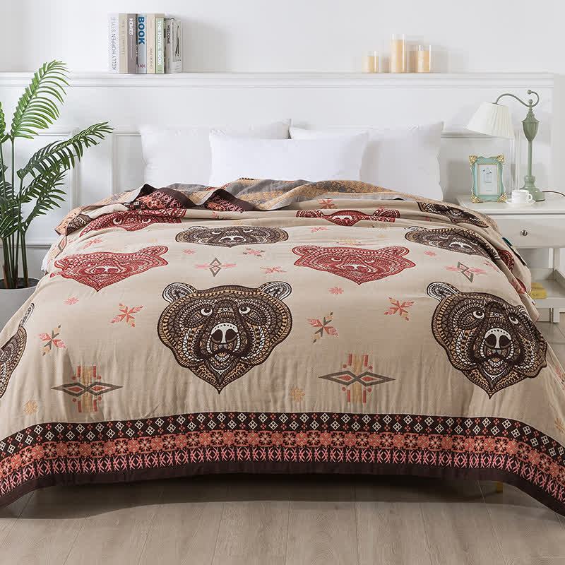 Trapunta in garza di cotone con testa d'orso vintage