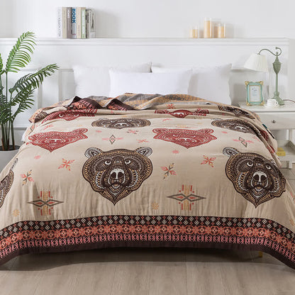 Trapunta in garza di cotone con testa d'orso vintage