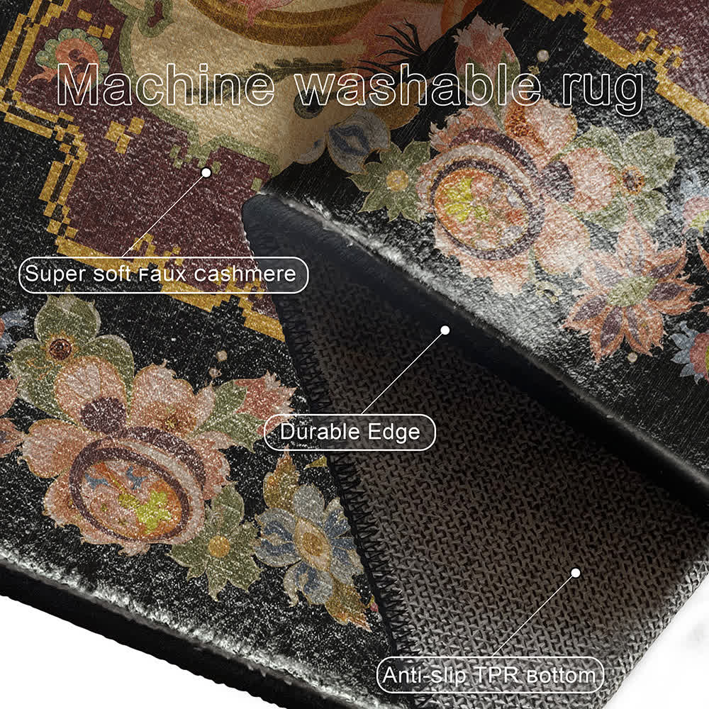 Tappeto antiscivolo lavabile e durevole con motivo floreale vintage