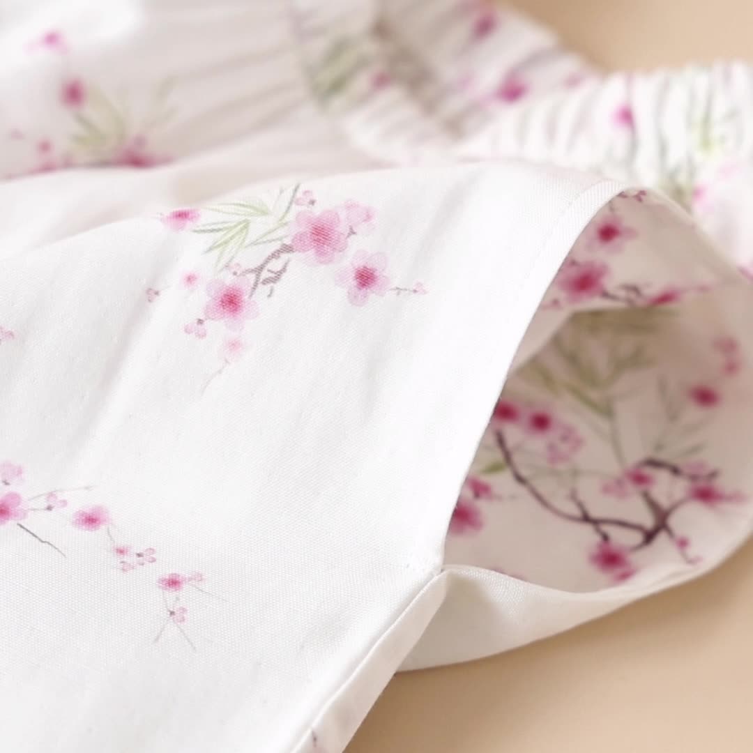 Pigiama in cotone e bambù con stampa vintage di fiori di prugna