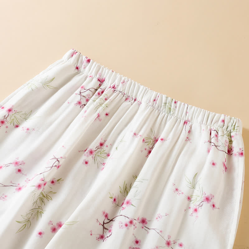 Pigiama in cotone e bambù con stampa vintage di fiori di prugna - image 7