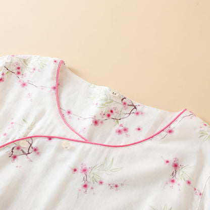 Pigiama in cotone e bambù con stampa vintage di fiori di prugna