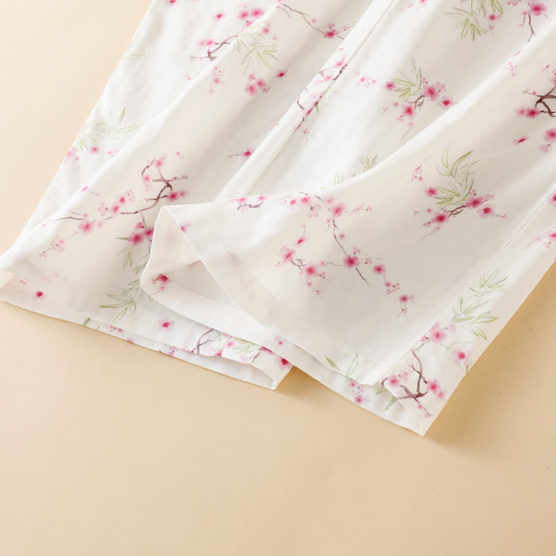 Pigiama in cotone e bambù con stampa vintage di fiori di prugna