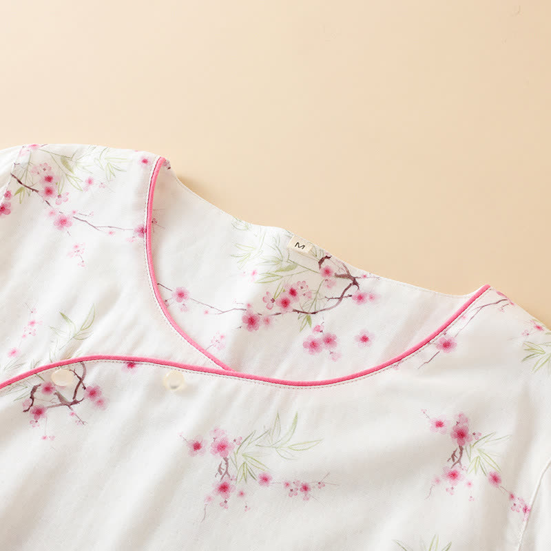 Pigiama in cotone e bambù con stampa vintage di fiori di prugna - image 3