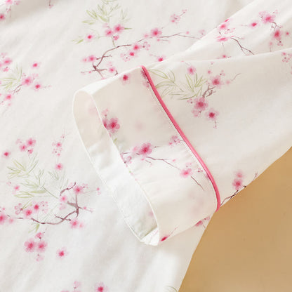 Pigiama in cotone e bambù con stampa vintage di fiori di prugna