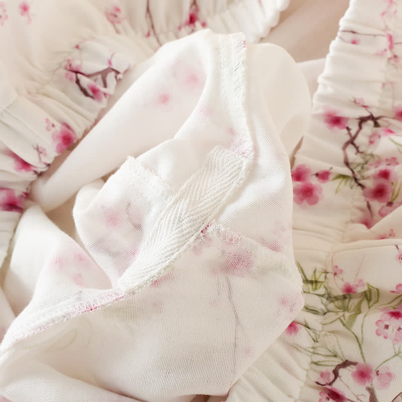 Pigiama in cotone e bambù con stampa vintage di fiori di prugna