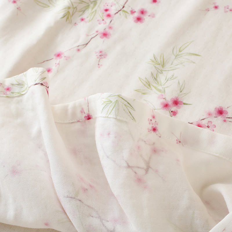 Pigiama in cotone e bambù con stampa vintage di fiori di prugna