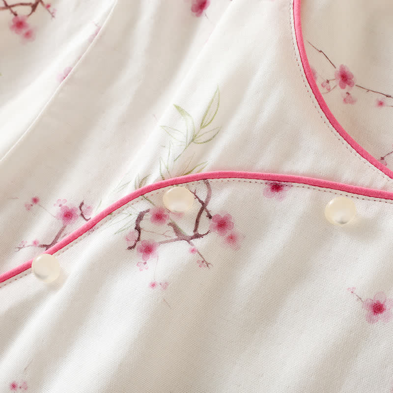 Pigiama in cotone e bambù con stampa vintage di fiori di prugna