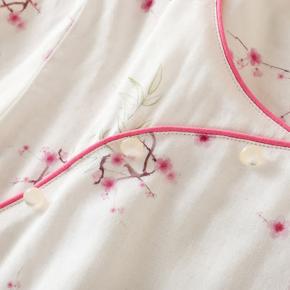 Pigiama in cotone e bambù con stampa vintage di fiori di prugna