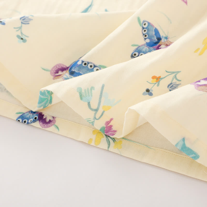 Camicia da notte vintage in garza di cotone con farfalla floreale