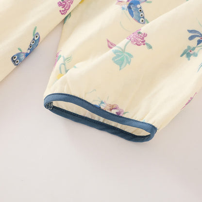 Camicia da notte vintage in garza di cotone con farfalla floreale