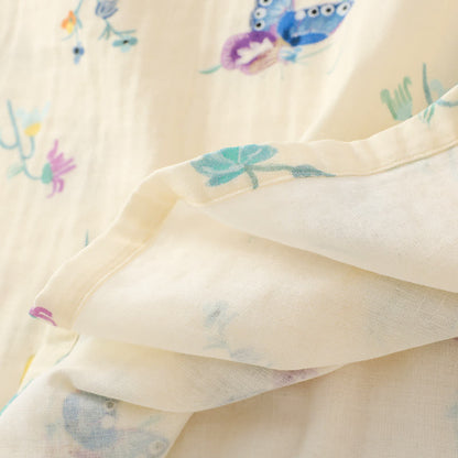 Camicia da notte vintage in garza di cotone con farfalla floreale