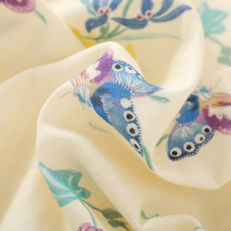 Camicia da notte vintage in garza di cotone con farfalla floreale