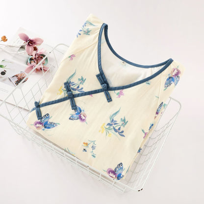 Camicia da notte vintage in garza di cotone con farfalla floreale