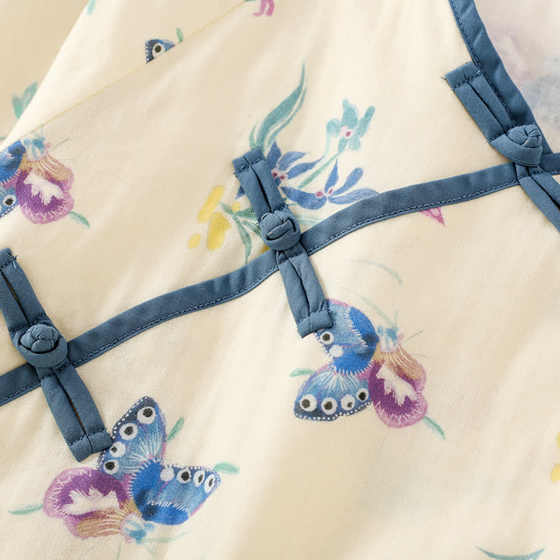 Camicia da notte vintage in garza di cotone con farfalla floreale