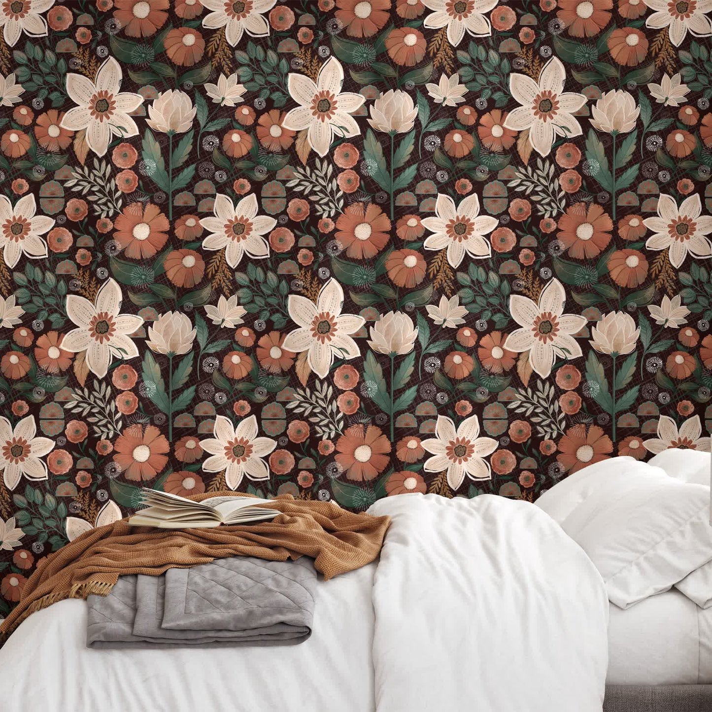 Carta da parati decorativa floreale boho fai da te rimovibile
