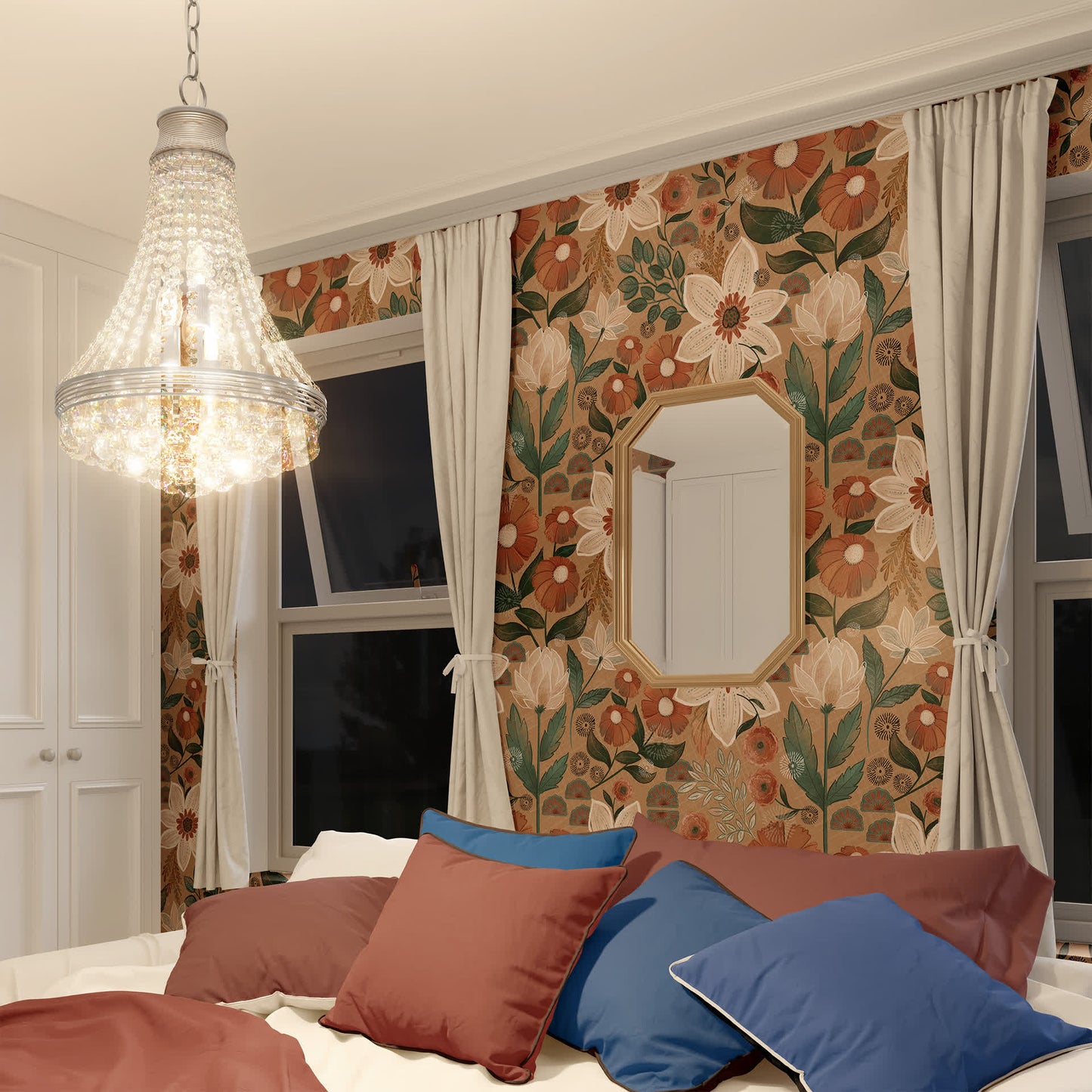 Carta da parati decorativa floreale boho fai da te rimovibile