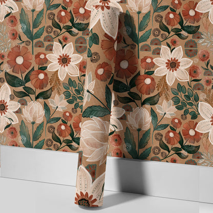 Carta da parati decorativa floreale boho fai da te rimovibile
