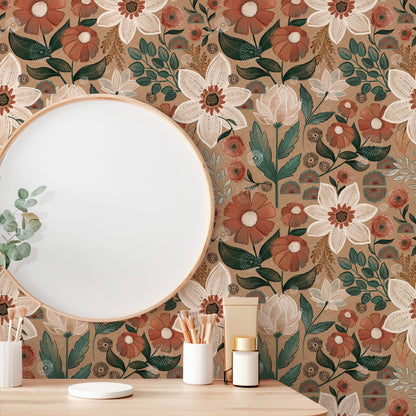 Carta da parati decorativa floreale boho fai da te rimovibile