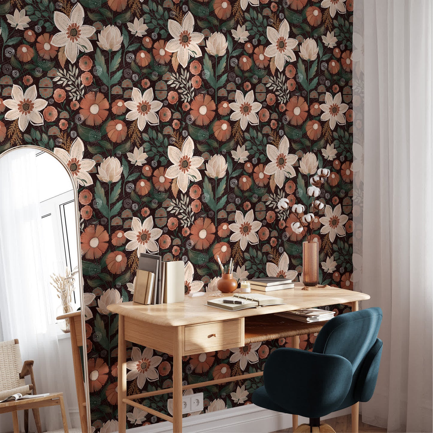 Carta da parati decorativa floreale boho fai da te rimovibile