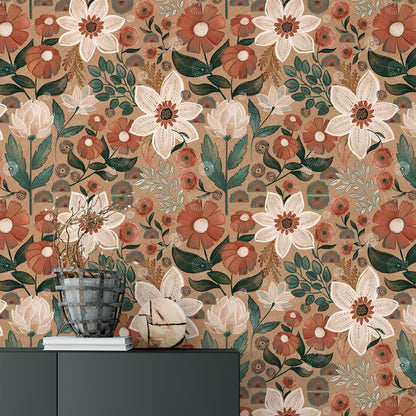 Carta da parati decorativa floreale boho fai da te rimovibile