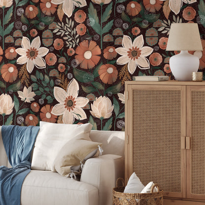 Carta da parati decorativa floreale boho fai da te rimovibile