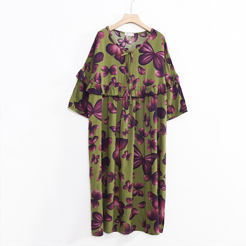 Camicia da notte con stampa a farfalla e scollo tondo taglie forti
