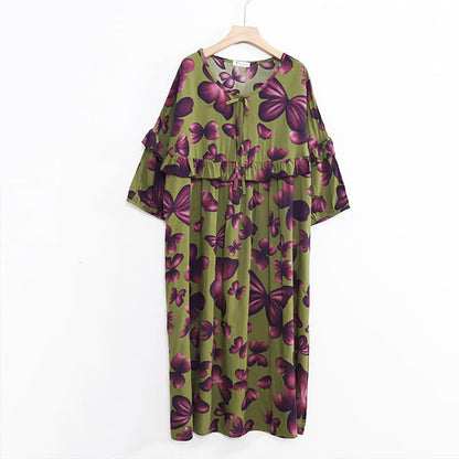 Camicia da notte con stampa a farfalla e scollo tondo taglie forti
